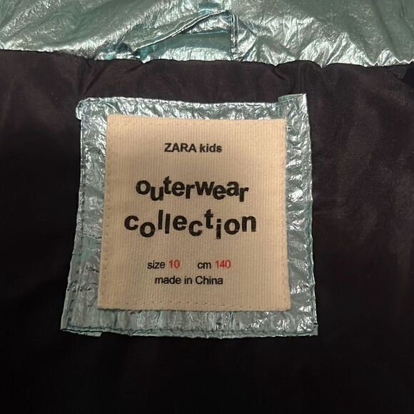 Zara Kid's Girl's Metallic Blue Lucky You Puffer Jacket - Picture 10 of 12